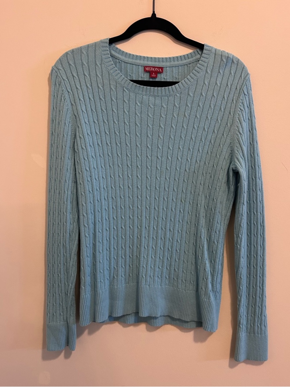 Merona Light Teal Cable-Texture Crewneck Sweater
